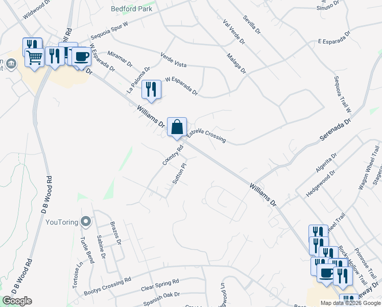 map of restaurants, bars, coffee shops, grocery stores, and more near 4089 Williams Drive in Georgetown