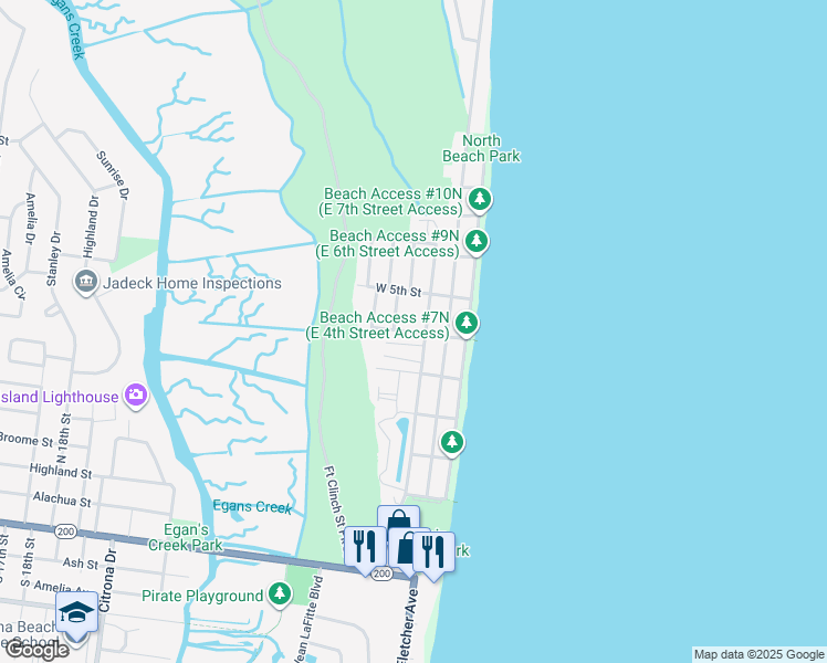 map of restaurants, bars, coffee shops, grocery stores, and more near 2799 4th Street in Fernandina Beach