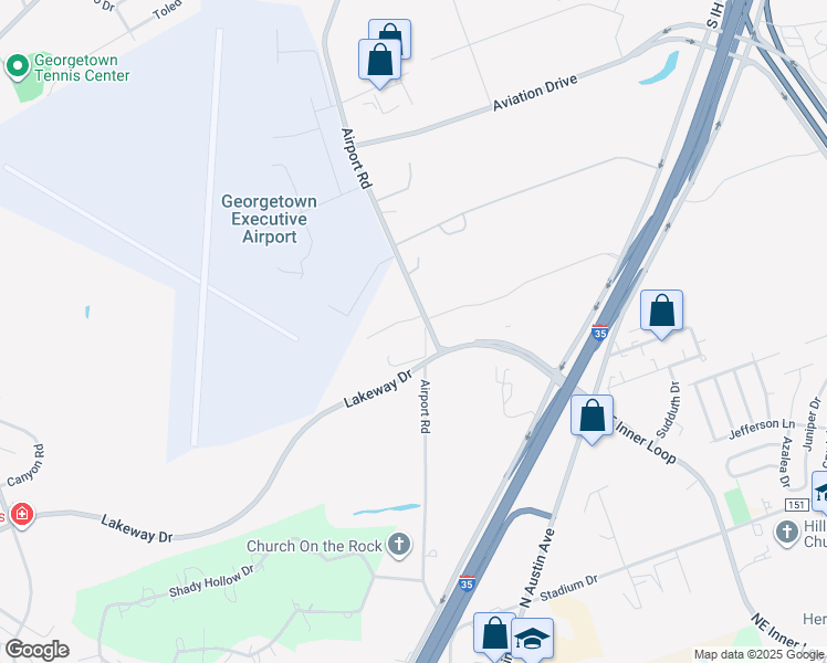 map of restaurants, bars, coffee shops, grocery stores, and more near 2040 Airport Road in Georgetown