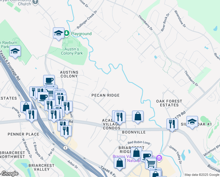 map of restaurants, bars, coffee shops, grocery stores, and more near 3704 Elliott Street in Bryan