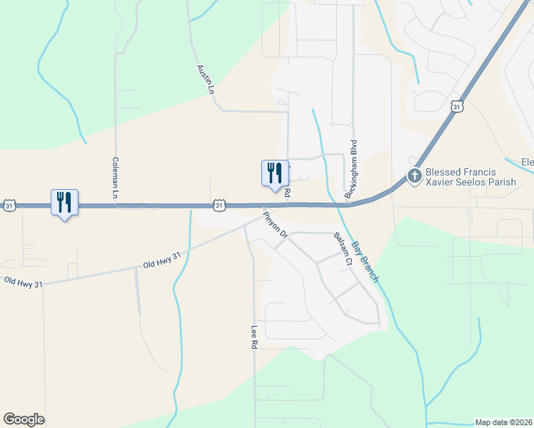 map of restaurants, bars, coffee shops, grocery stores, and more near 11024 Old Highway 31 in Spanish Fort