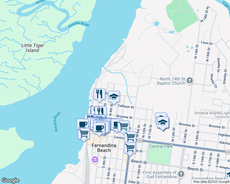 map of restaurants, bars, coffee shops, grocery stores, and more near 406 North 4th Street in Fernandina Beach