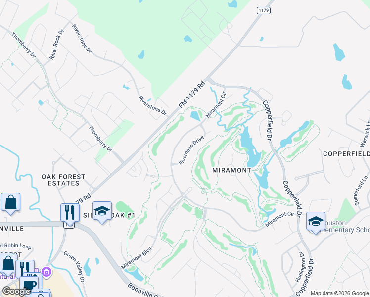 map of restaurants, bars, coffee shops, grocery stores, and more near 5110 Miramont Cir in Bryan
