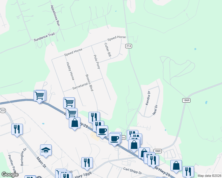 map of restaurants, bars, coffee shops, grocery stores, and more near 120 Polo Pony in Liberty Hill