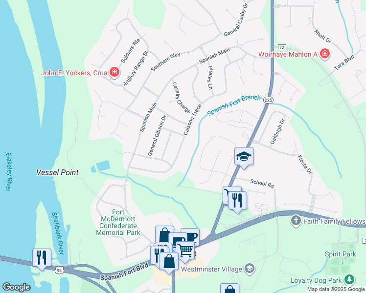 map of restaurants, bars, coffee shops, grocery stores, and more near 41 Caisson Trace in Spanish Fort