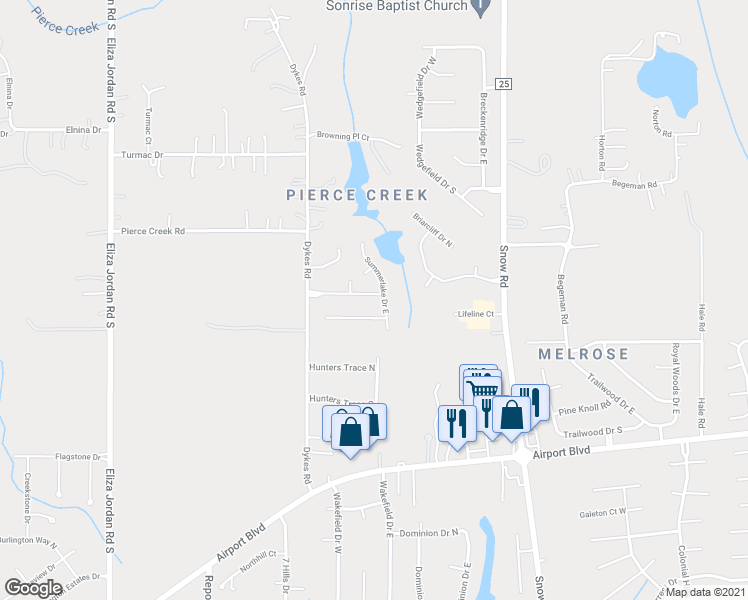 map of restaurants, bars, coffee shops, grocery stores, and more near 3461 Summerlake Drive in Mobile
