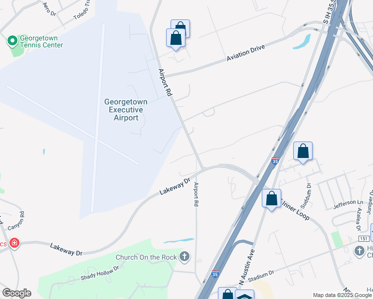 map of restaurants, bars, coffee shops, grocery stores, and more near 2040 Airport Road in Georgetown