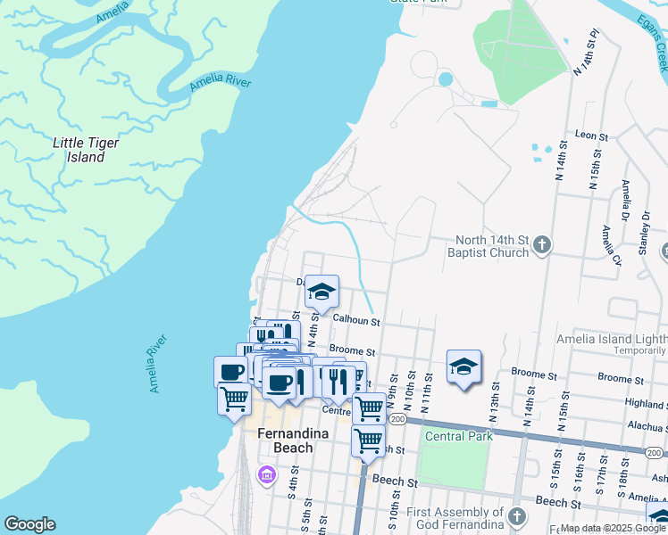map of restaurants, bars, coffee shops, grocery stores, and more near 406 North 4th Street in Fernandina Beach