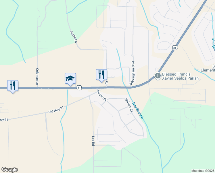 map of restaurants, bars, coffee shops, grocery stores, and more near 11024 Old Highway 31 in Spanish Fort