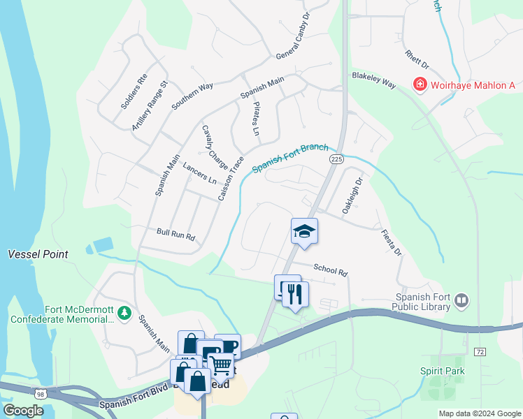 map of restaurants, bars, coffee shops, grocery stores, and more near 6575 Garrison Drive in Spanish Fort