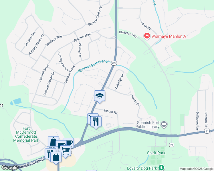 map of restaurants, bars, coffee shops, grocery stores, and more near 7000 Ponce De Leon Dr in Spanish Fort