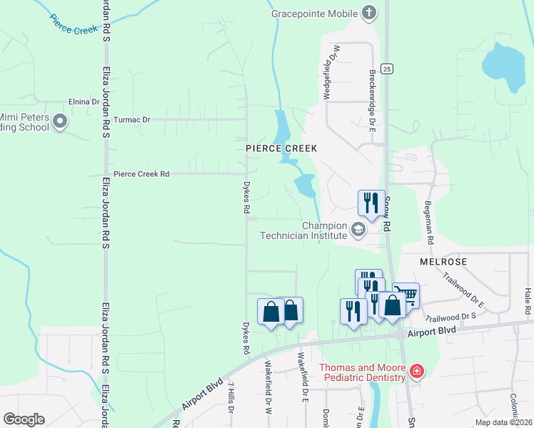 map of restaurants, bars, coffee shops, grocery stores, and more near 10217 Summerlake Dr in Mobile