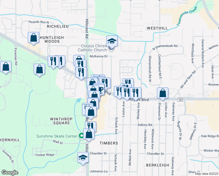 map of restaurants, bars, coffee shops, grocery stores, and more near 559-577 Hillview Road in Mobile