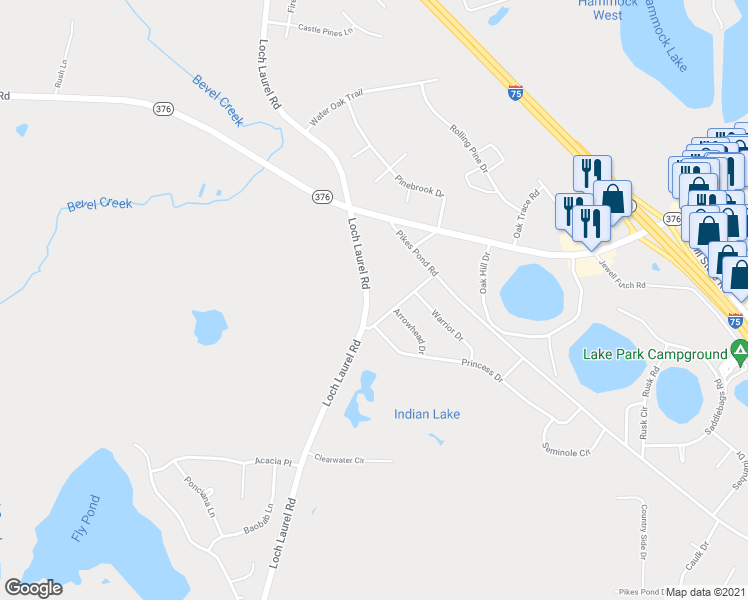 map of restaurants, bars, coffee shops, grocery stores, and more near 4931 Loch Laurel Road in Lake Park