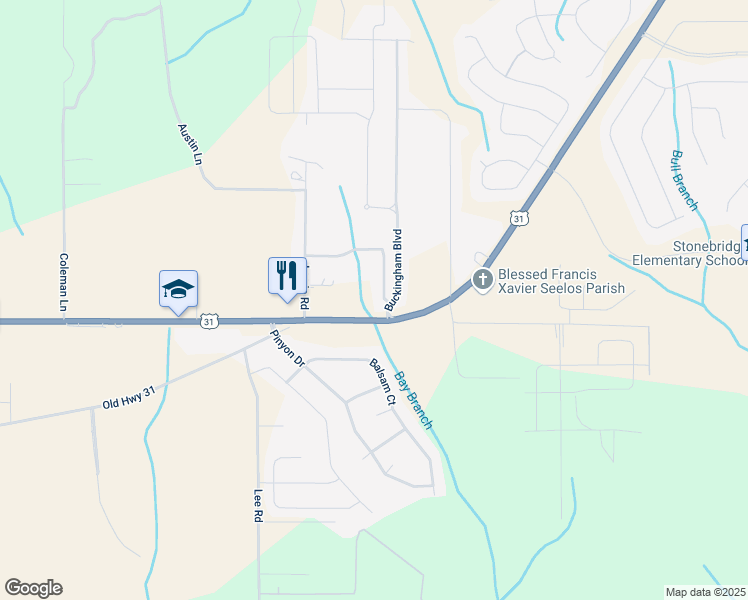 map of restaurants, bars, coffee shops, grocery stores, and more near 11775 Us Highway 31 in Spanish Fort