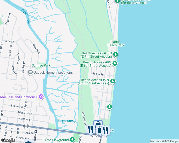 map of restaurants, bars, coffee shops, grocery stores, and more near 2503 West 5th Street in Fernandina Beach