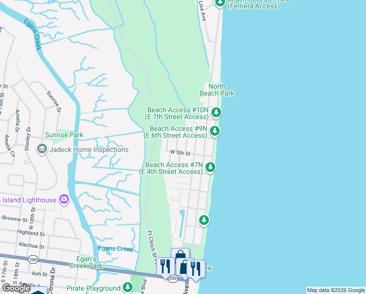 map of restaurants, bars, coffee shops, grocery stores, and more near 837 Mary Street in Fernandina Beach