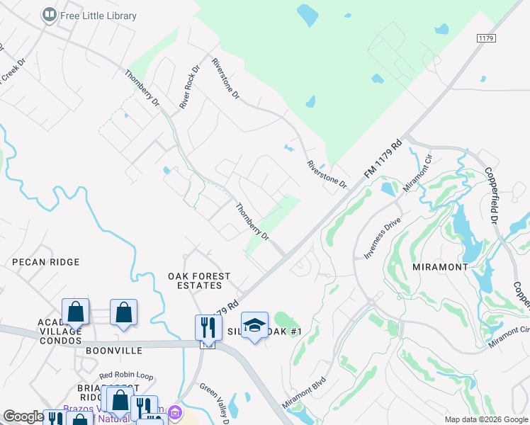 map of restaurants, bars, coffee shops, grocery stores, and more near 3557 Foxcroft Path in Bryan