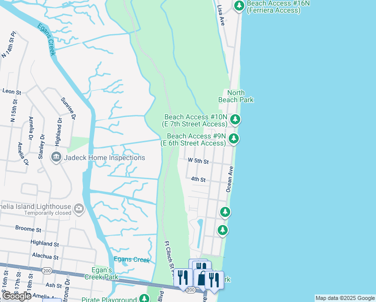 map of restaurants, bars, coffee shops, grocery stores, and more near 836 Laura Street in Fernandina Beach