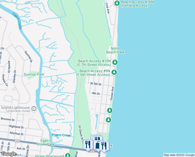 map of restaurants, bars, coffee shops, grocery stores, and more near 837 Mary Street in Fernandina Beach