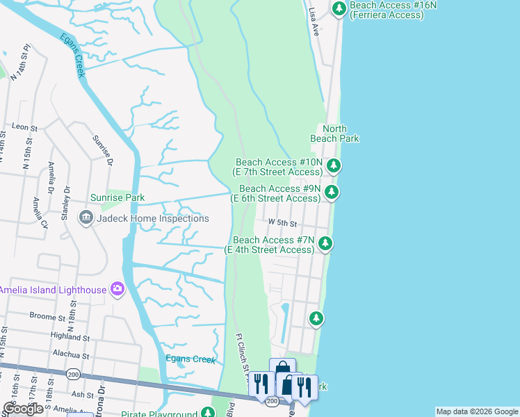 map of restaurants, bars, coffee shops, grocery stores, and more near 835 Laura Street in Fernandina Beach
