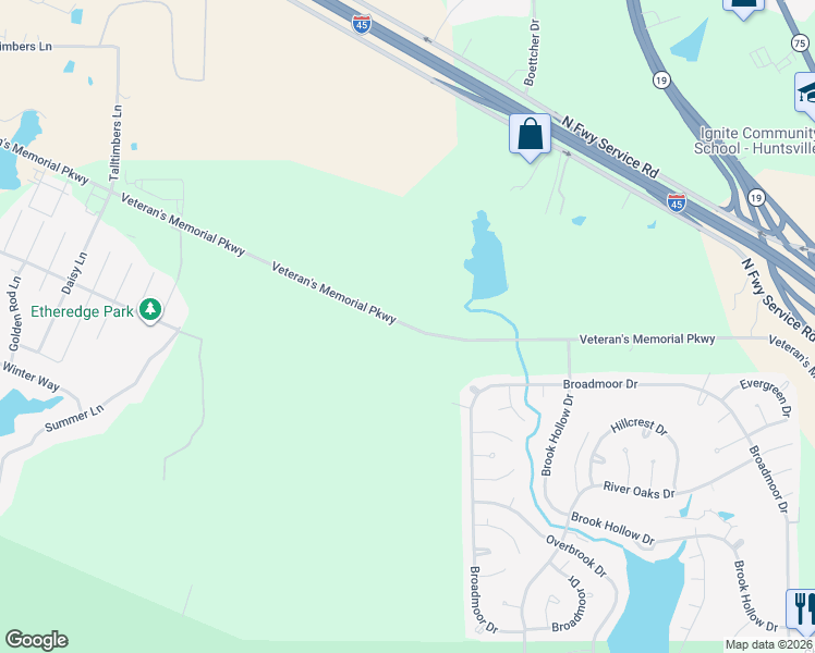 map of restaurants, bars, coffee shops, grocery stores, and more near Veteran's Memorial Parkway in Huntsville