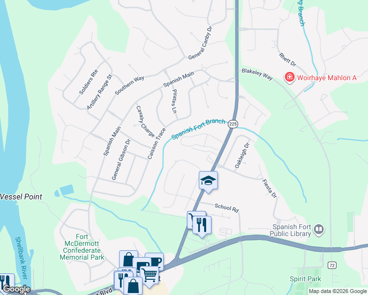 map of restaurants, bars, coffee shops, grocery stores, and more near 6510 Garrison Drive in Spanish Fort