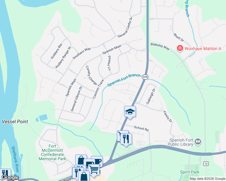 map of restaurants, bars, coffee shops, grocery stores, and more near 6510 Garrison Drive in Spanish Fort