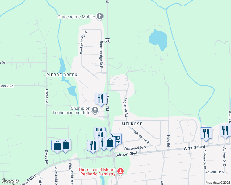 map of restaurants, bars, coffee shops, grocery stores, and more near 230-282 Begeman Rd in Mobile