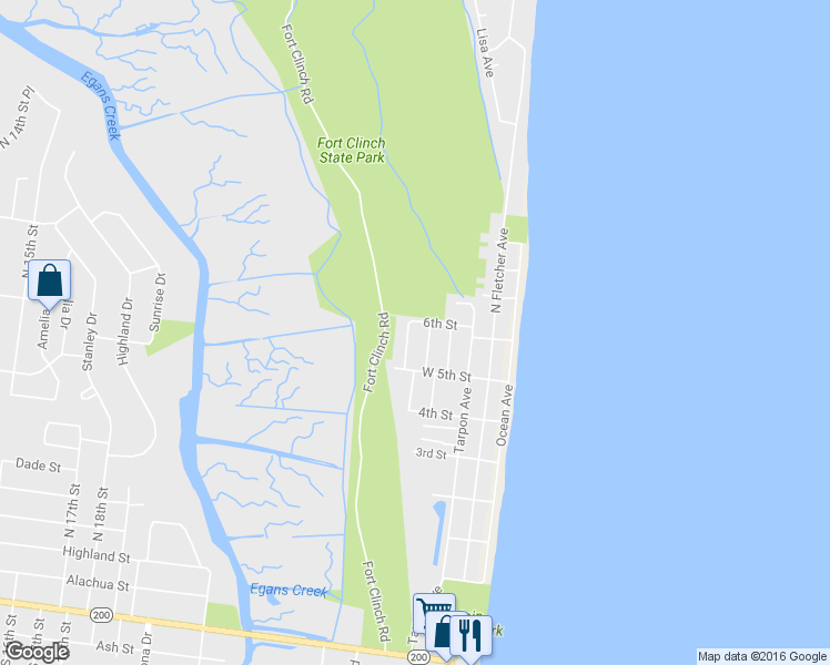 map of restaurants, bars, coffee shops, grocery stores, and more near 844 Laura Street in Fernandina Beach