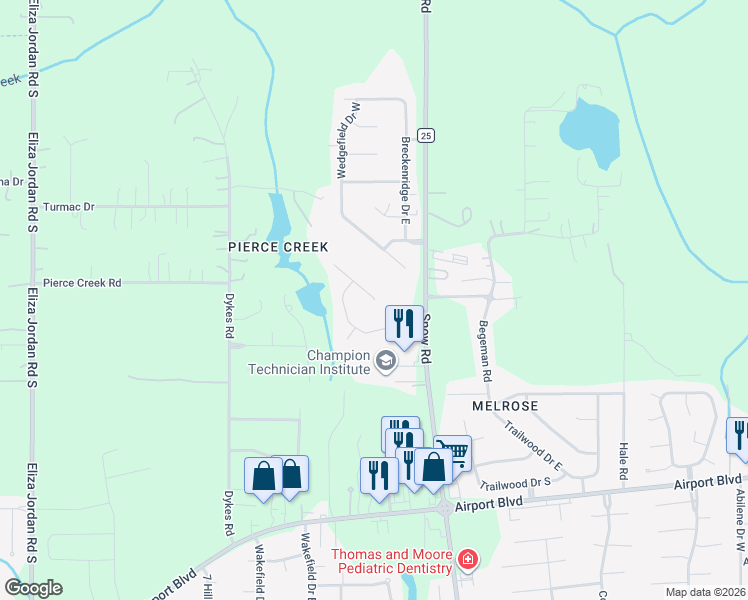 map of restaurants, bars, coffee shops, grocery stores, and more near 9930 Briarcliff Drive North in Mobile