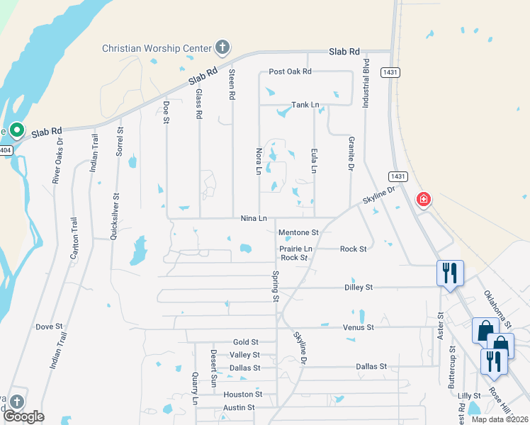 map of restaurants, bars, coffee shops, grocery stores, and more near 1201 Nora Lane in Kingsland