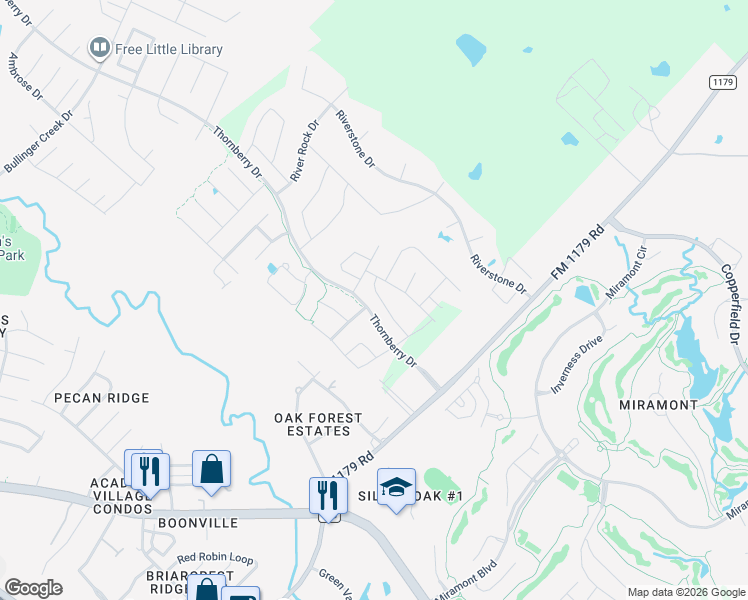 map of restaurants, bars, coffee shops, grocery stores, and more near 3505 Foxcroft Path in Bryan