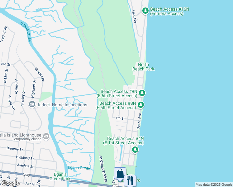 map of restaurants, bars, coffee shops, grocery stores, and more near 847 Laura Street in Fernandina Beach