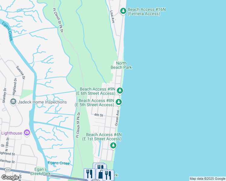 map of restaurants, bars, coffee shops, grocery stores, and more near 927 North Fletcher Avenue in Fernandina Beach