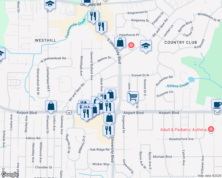 map of restaurants, bars, coffee shops, grocery stores, and more near 4659 Cottonwood Drive in Mobile