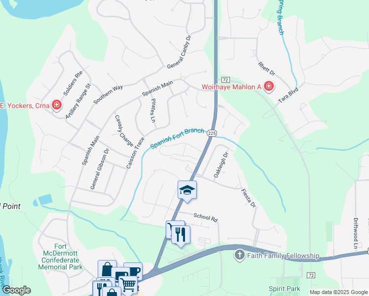 map of restaurants, bars, coffee shops, grocery stores, and more near 6877 -C Spaniel Drive in Spanish Fort