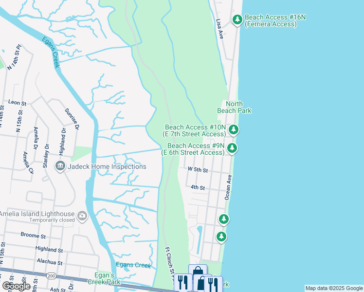 map of restaurants, bars, coffee shops, grocery stores, and more near 847 Laura Street in Fernandina Beach
