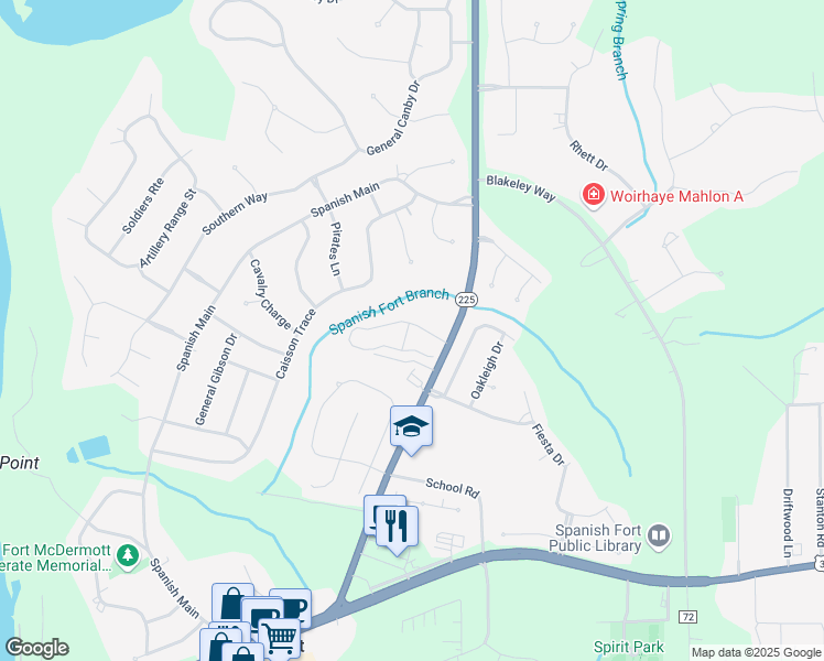 map of restaurants, bars, coffee shops, grocery stores, and more near 6877 -C Spaniel Drive in Spanish Fort