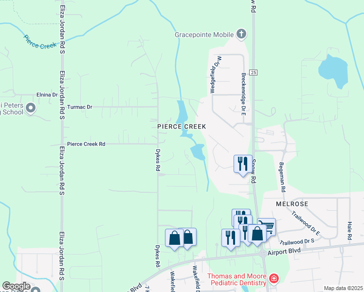 map of restaurants, bars, coffee shops, grocery stores, and more near 522 Summerlake Drive East in Mobile