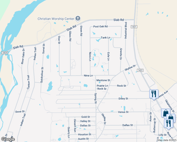 map of restaurants, bars, coffee shops, grocery stores, and more near 1206 Nora Lane in Kingsland