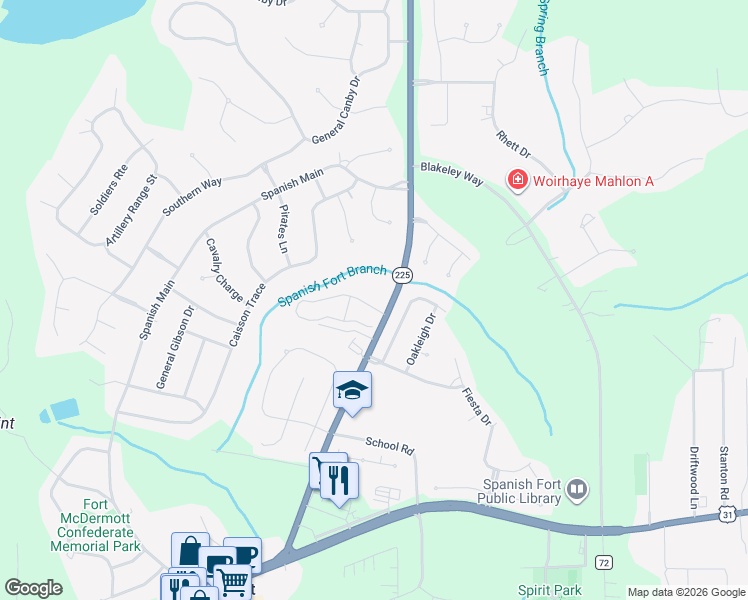 map of restaurants, bars, coffee shops, grocery stores, and more near 6877 Spaniel Drive in Spanish Fort