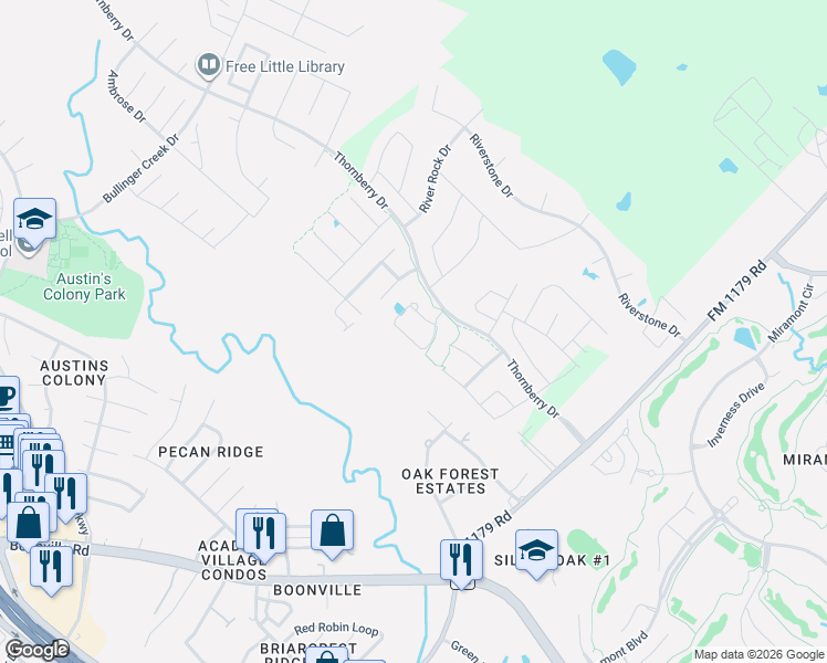 map of restaurants, bars, coffee shops, grocery stores, and more near 3453 Lockett Hall Circle in Bryan