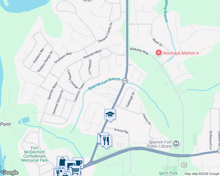 map of restaurants, bars, coffee shops, grocery stores, and more near 6877 -C Spaniel Drive in Spanish Fort