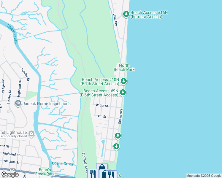 map of restaurants, bars, coffee shops, grocery stores, and more near 18 Tarpon Avenue in Fernandina Beach