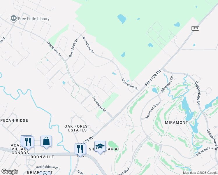 map of restaurants, bars, coffee shops, grocery stores, and more near 3529 Foxcroft Path in Bryan