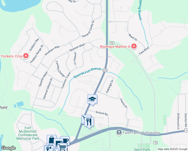 map of restaurants, bars, coffee shops, grocery stores, and more near 6877 Spaniel Drive in Spanish Fort