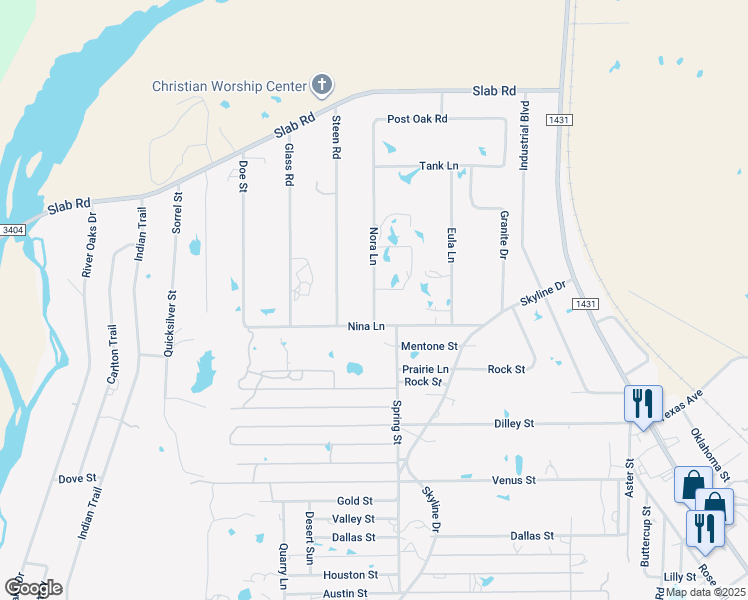 map of restaurants, bars, coffee shops, grocery stores, and more near 1206 Nora Lane in Kingsland