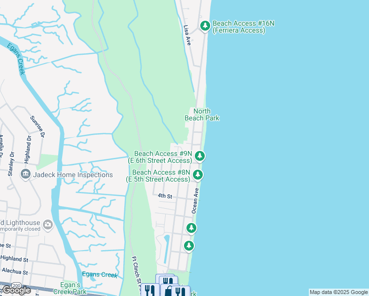 map of restaurants, bars, coffee shops, grocery stores, and more near 18 Tarpon Avenue in Fernandina Beach