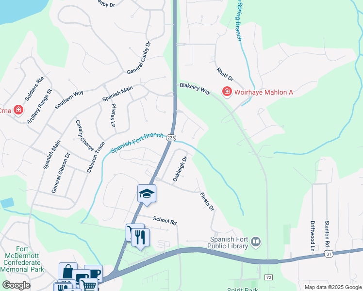 map of restaurants, bars, coffee shops, grocery stores, and more near 31217 Woodland Way in Spanish Fort